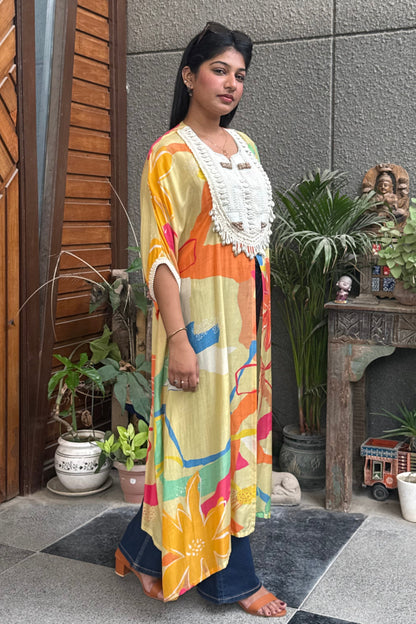 Multicolour Shell Detail Printed Kaftan Top
