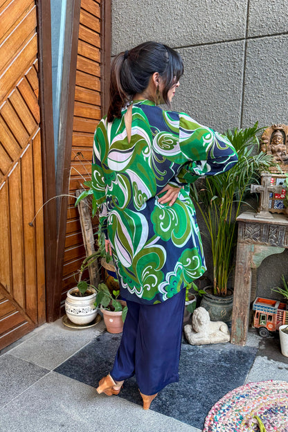 Green and Blue Retro Swirl Co-ord Set