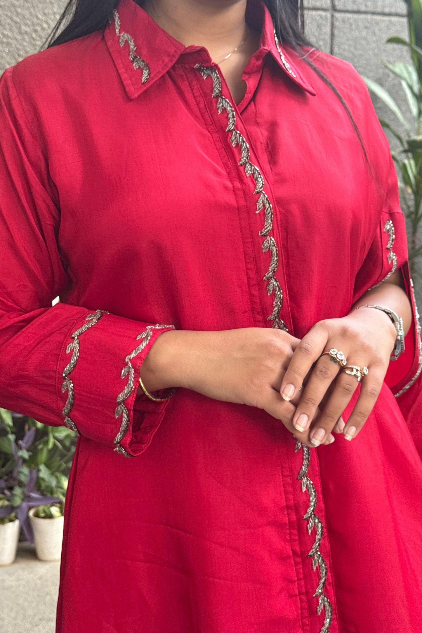Red Embroidered Co-ord Set
