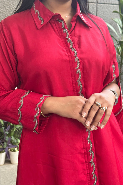 Red Embroidered Co-ord Set