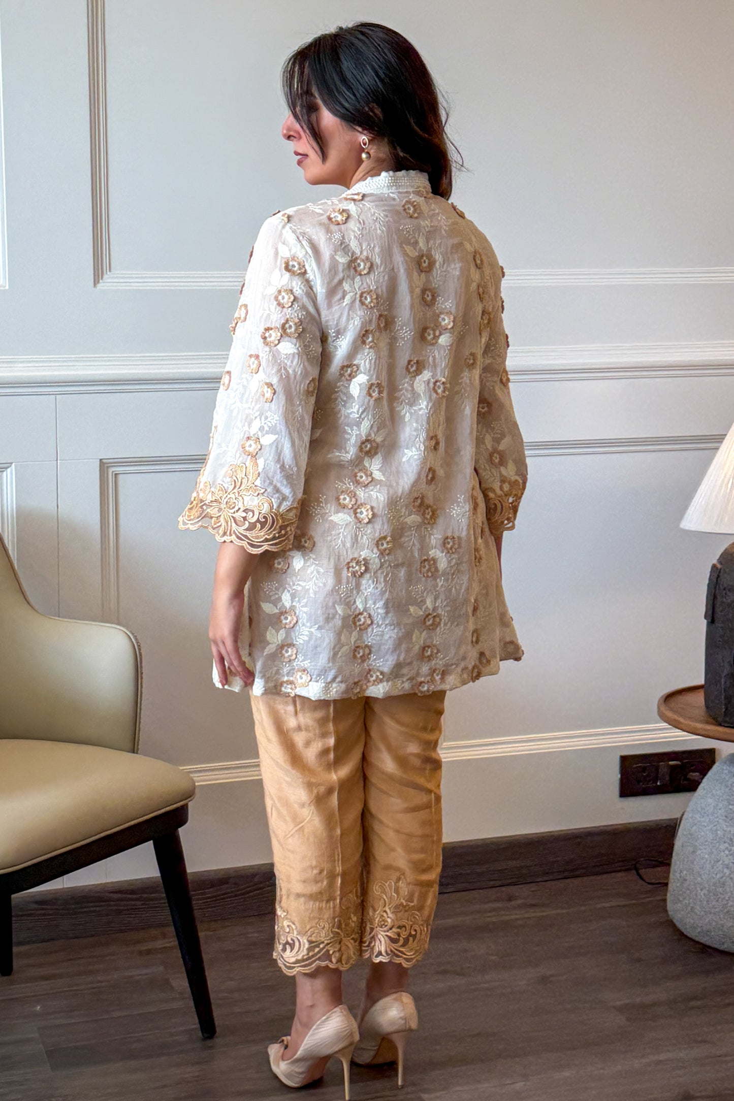 Beige Applique Floral Co-ord Set