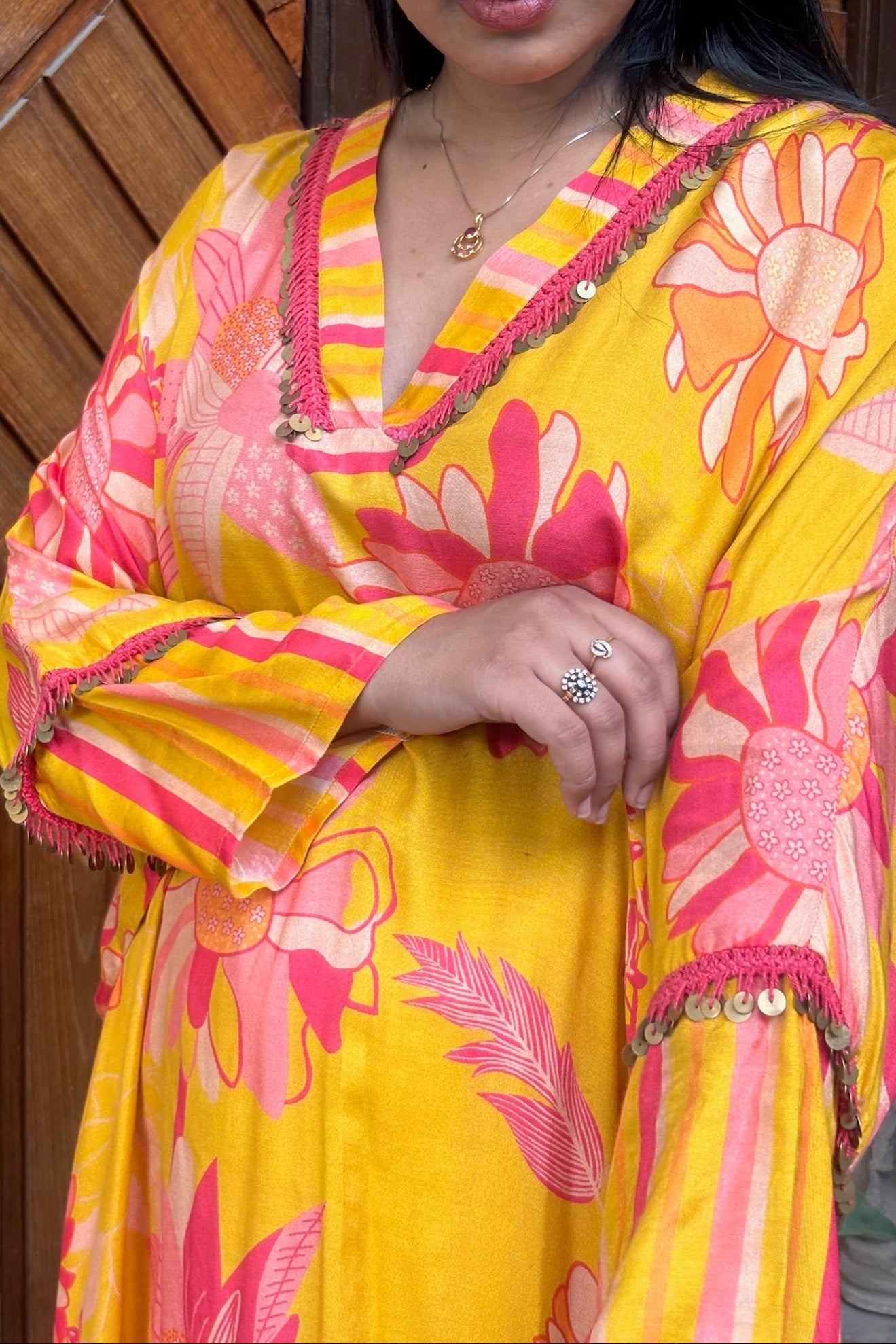 Yellow and Bright Pink Floral Kaftan Co-ord Set