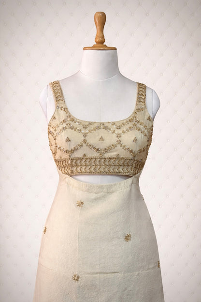 Off-White Tissue Georgette Tunic with Yellow Crushed Tissue Sharara