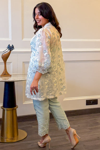 Blue-Grey Applique Floral Co-ord Set