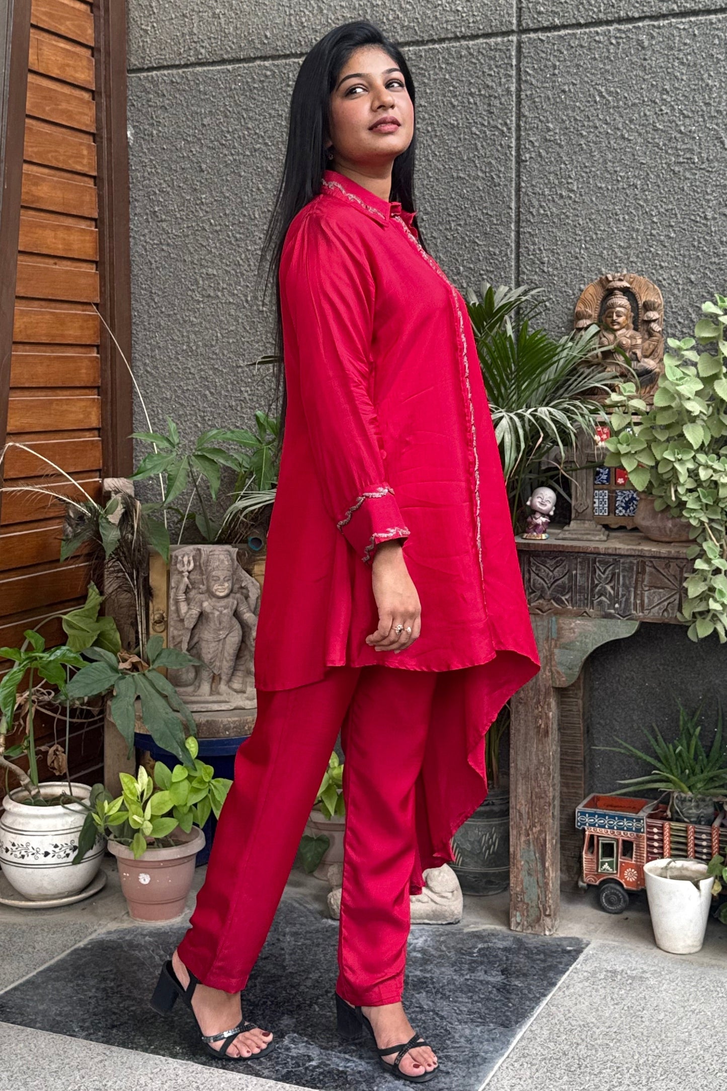 Red Embroidered Co-ord Set