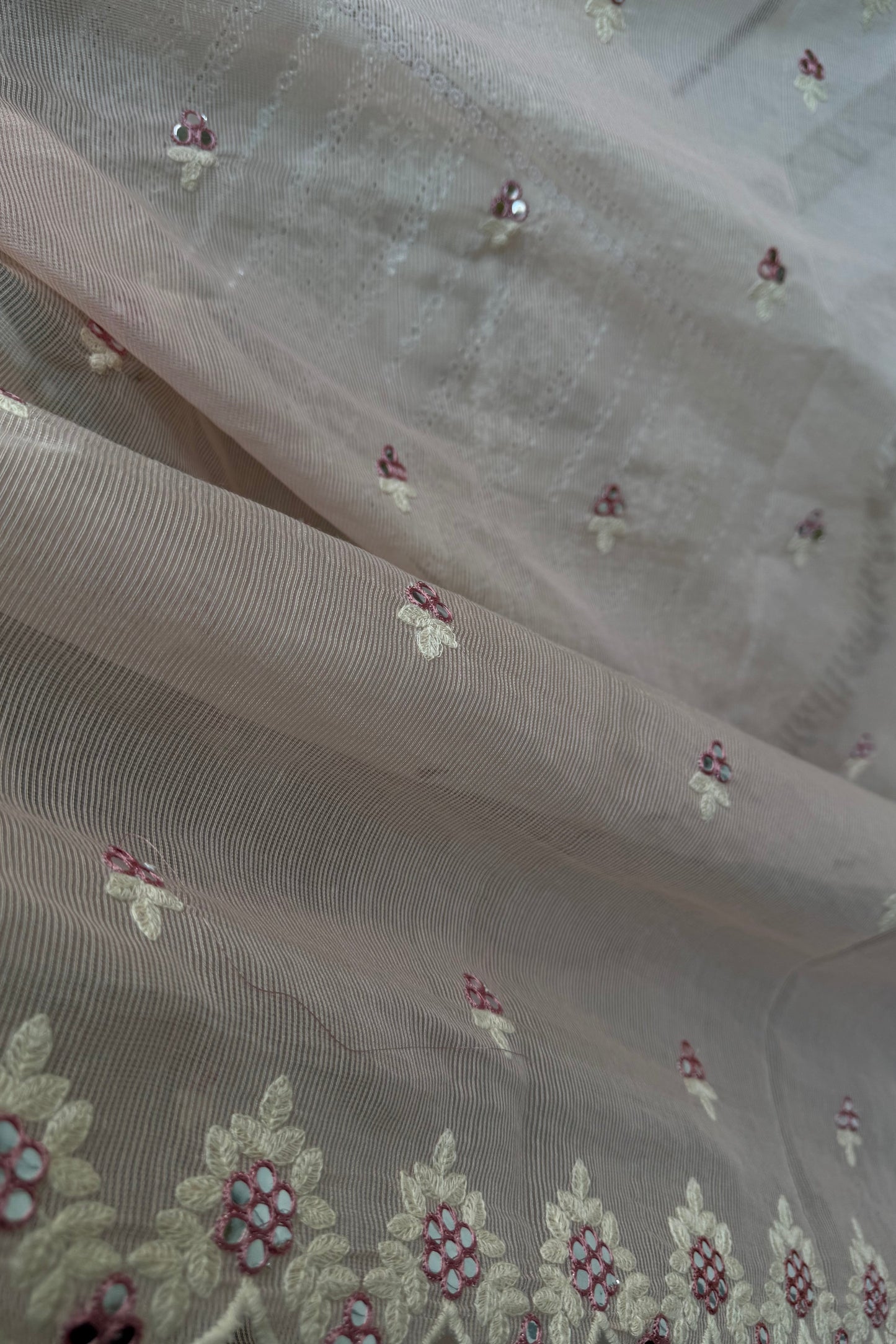 White Cotton Mirror Detail Kurta Set