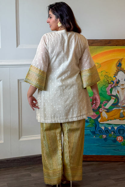Yellow Gota Weave Farshi Set