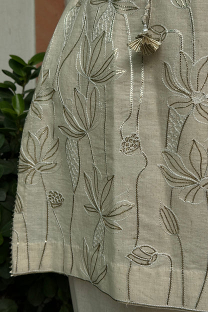 Offwhite Halter Floral Gota Detail Co-ord Set