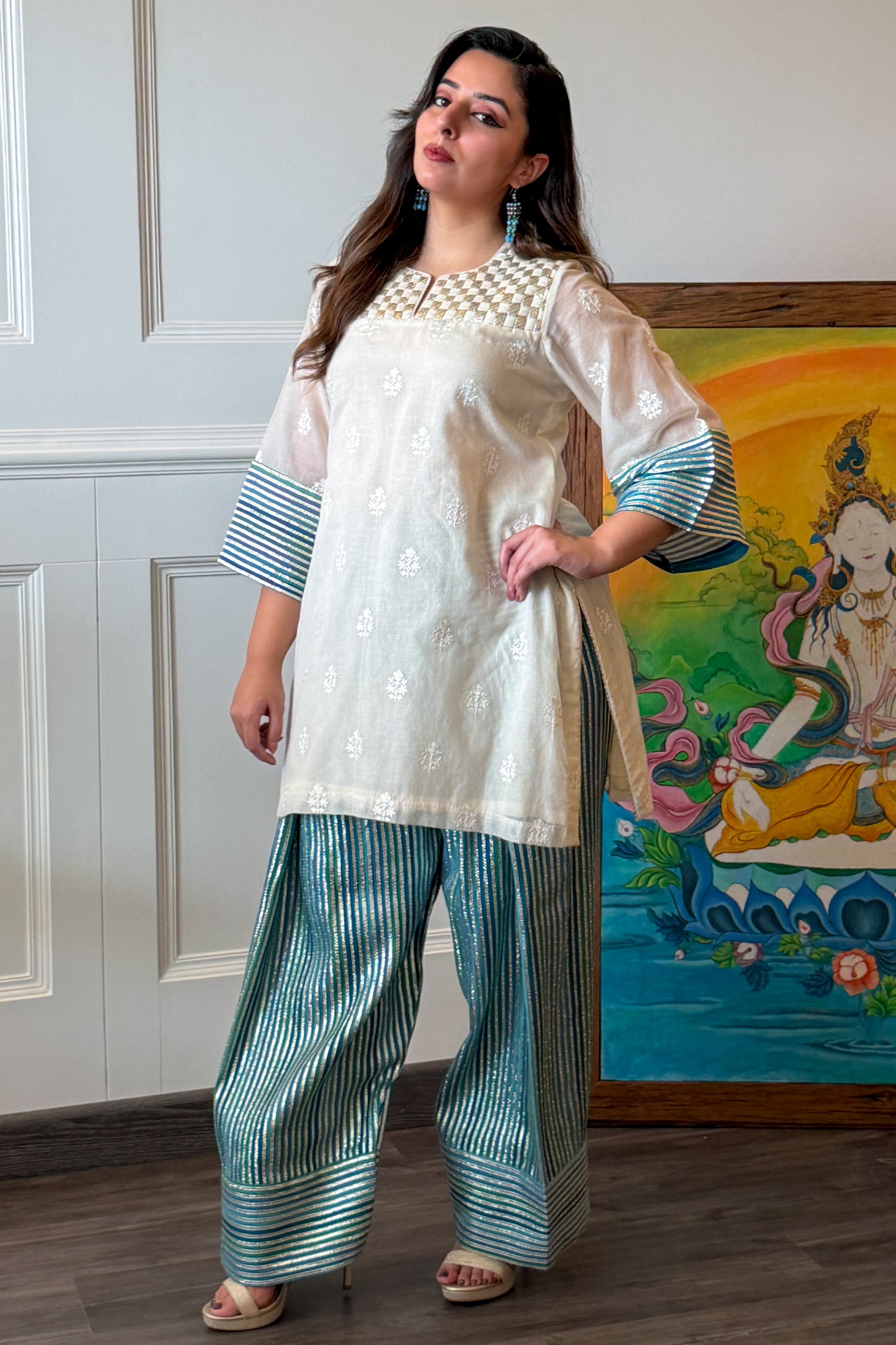 Blue Gota Weave Farshi Set