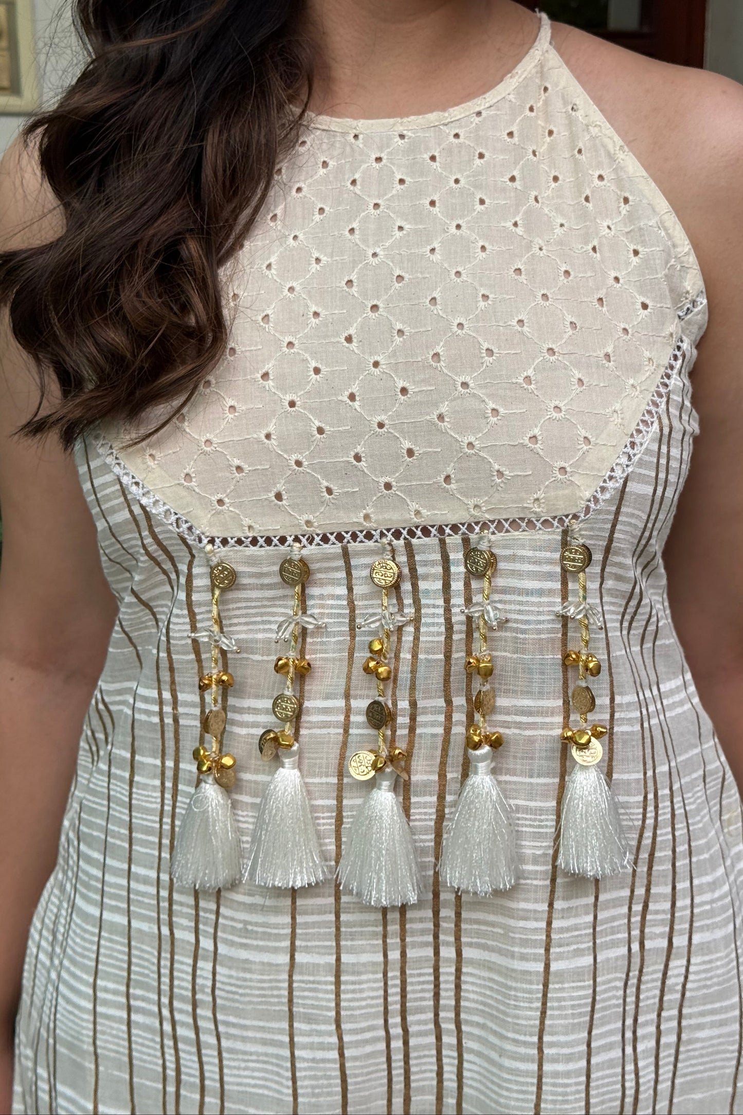 Offwhite Halter Chikankari Detail Co-ord Set