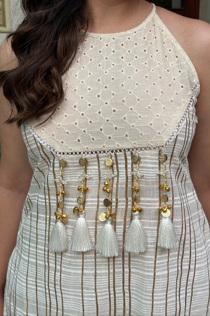 Offwhite Halter Chikankari Detail Co-ord Set