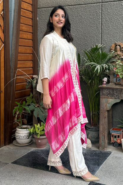 Offwhite and Pink Ombre Co-Ord Set with Shrug