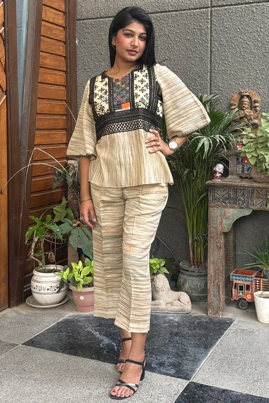 Beige Khadi Co-ord Set