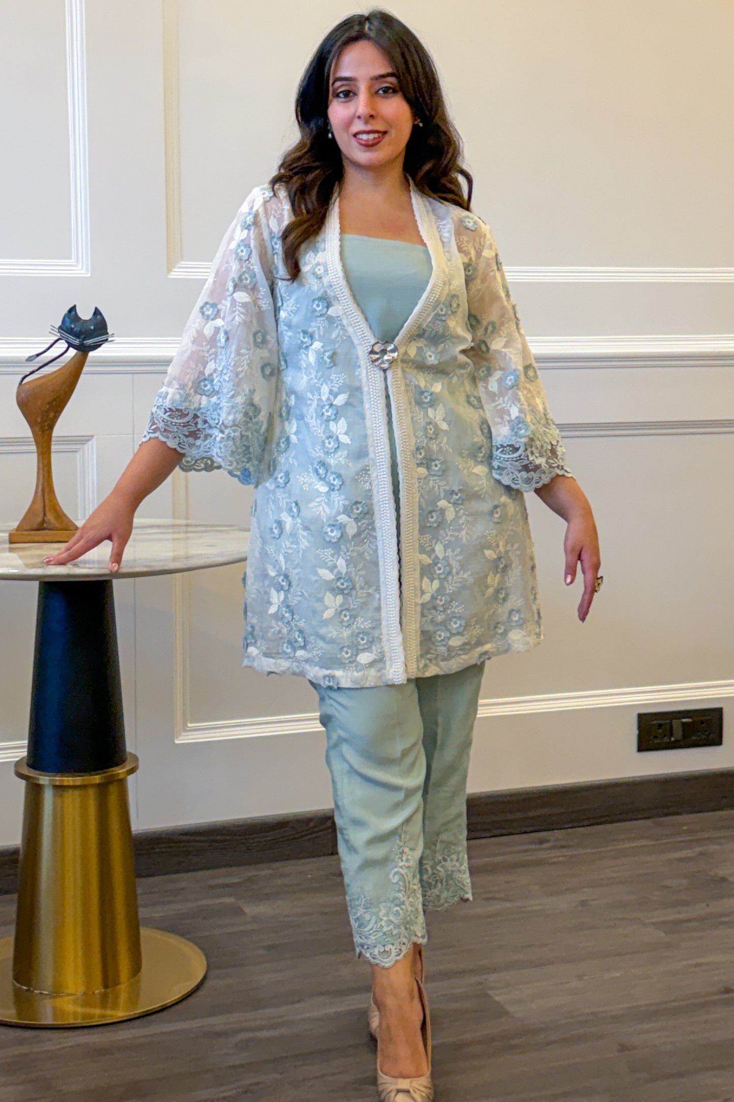 Blue-Grey Applique Floral Co-ord Set