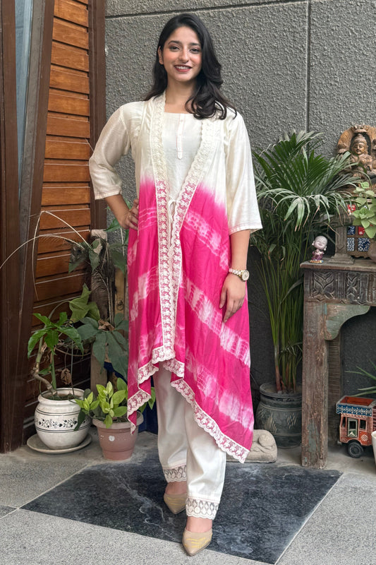 Offwhite and Pink Ombre Co-Ord Set with Shrug