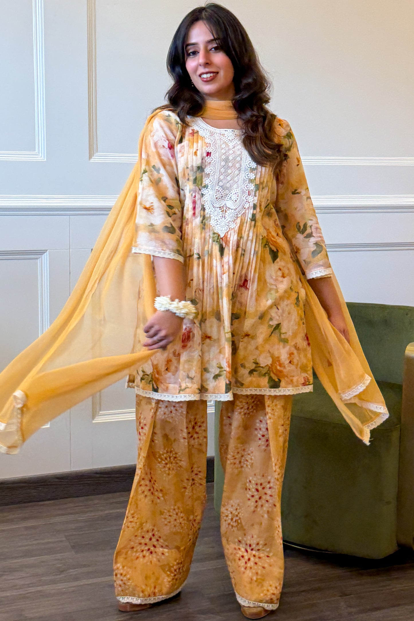Peach Floral Farshi Set