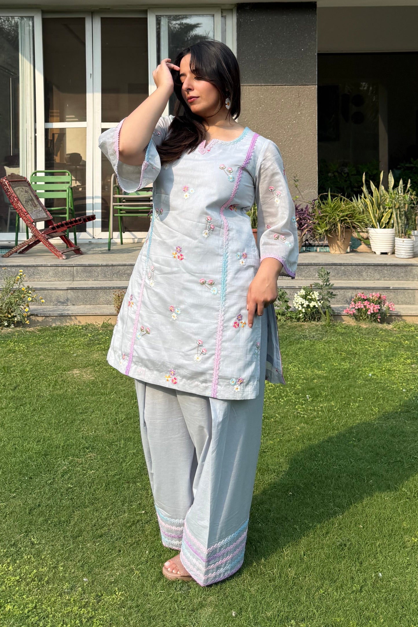 Baby Blue Floral Farshi Co-ord Set