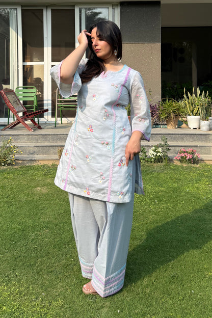 Baby Blue Floral Farshi Co-ord Set
