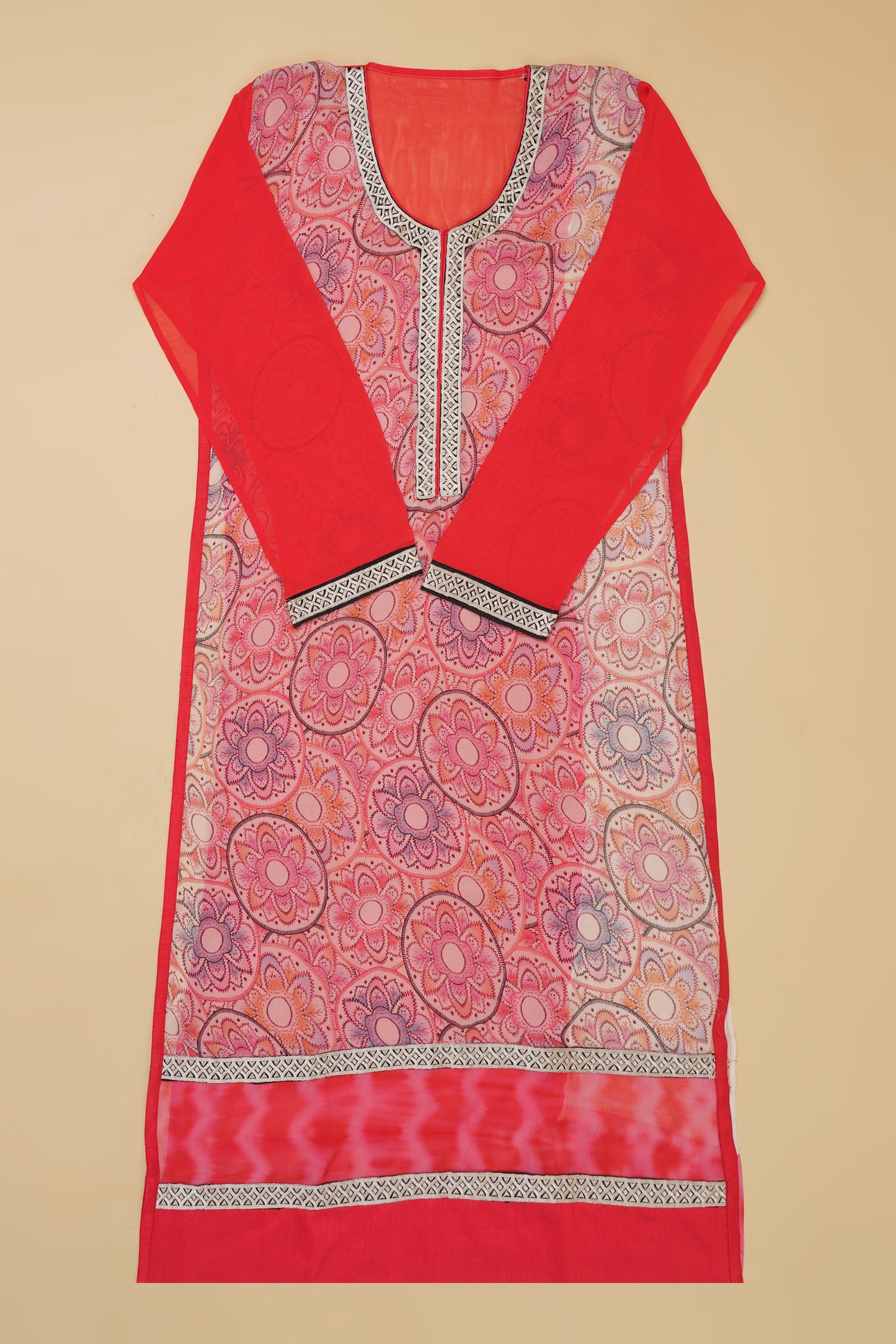 Red Digital Printed Unstitched Suit Piece