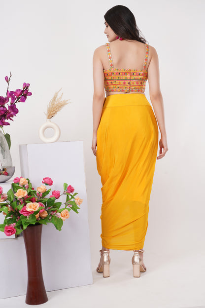 Yellow Floral Embroidered Shrug Set