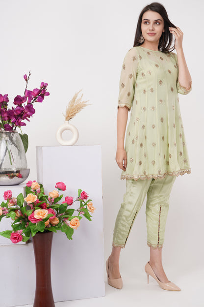 Mint Embroidered Tunic and Pants Set