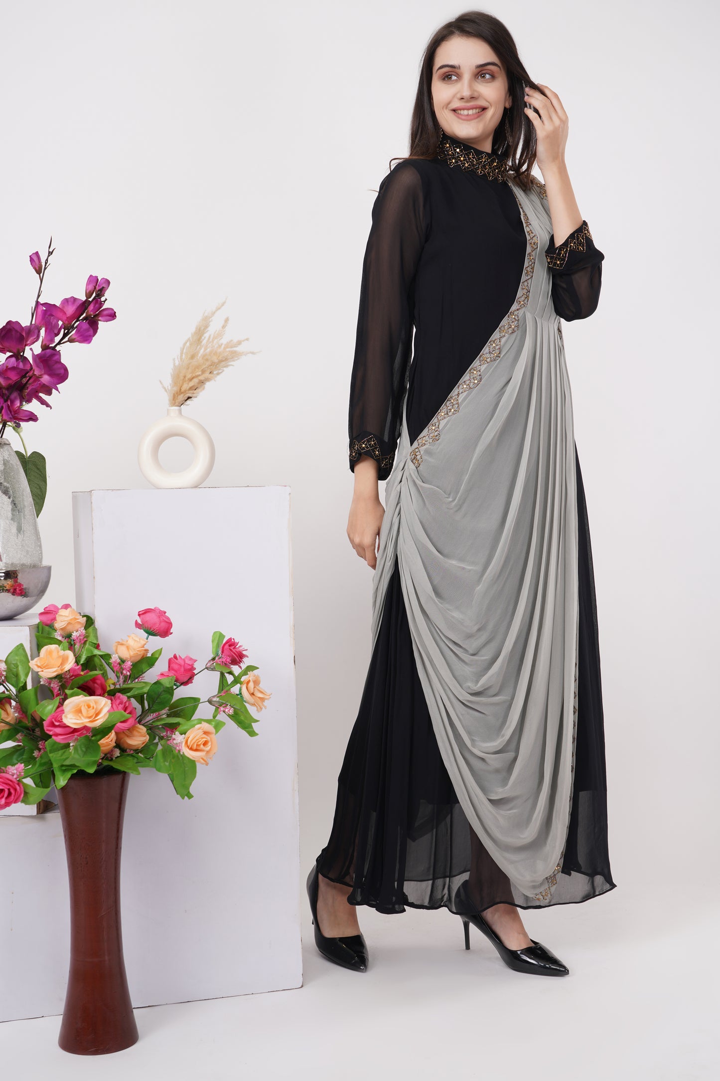 Black and Grey Panelled Gown