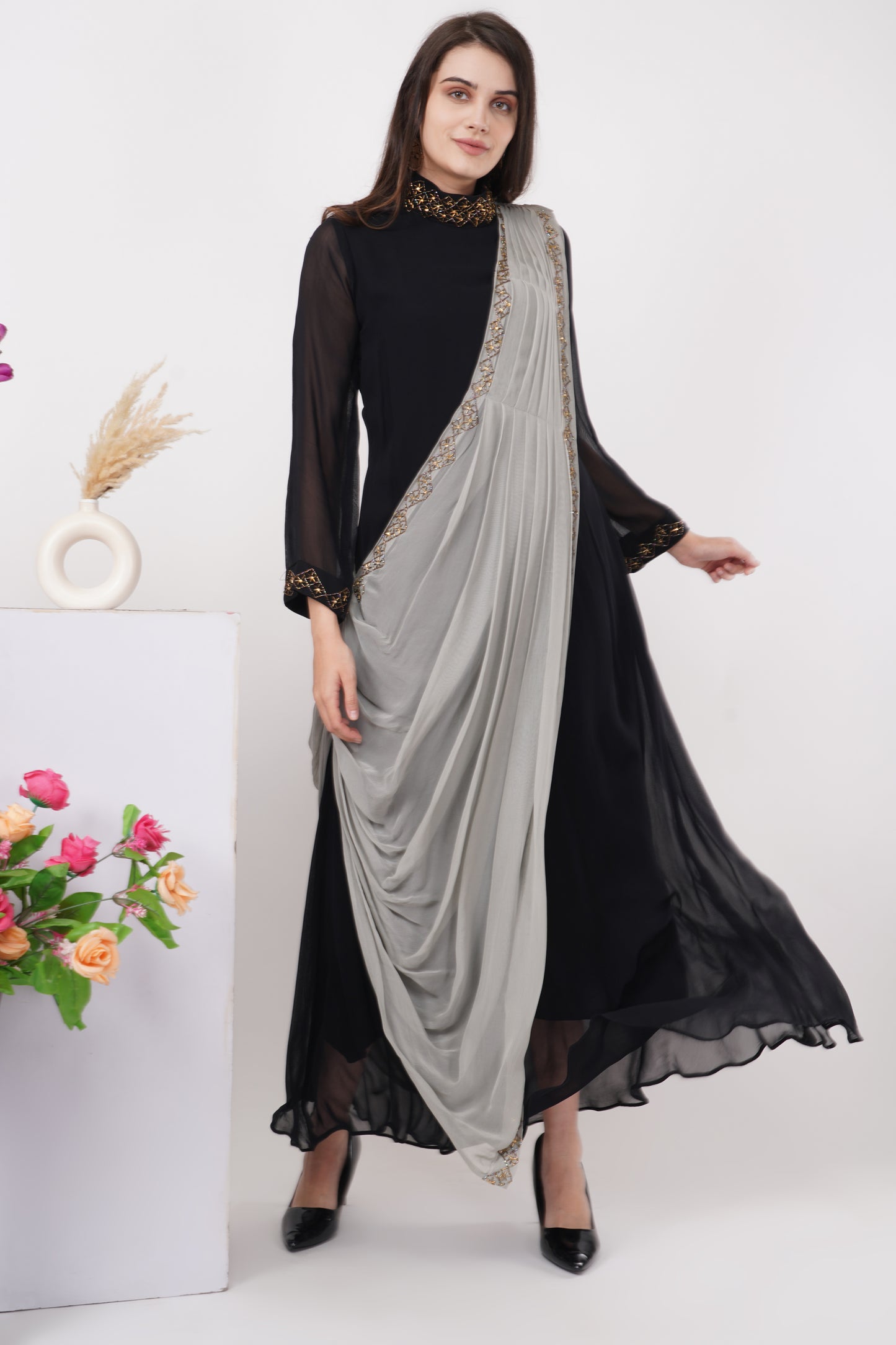 Black and Grey Panelled Gown