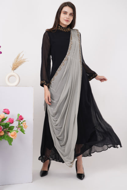 Black and Grey Panelled Gown