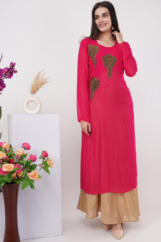Red Motif-Work Kurta Set