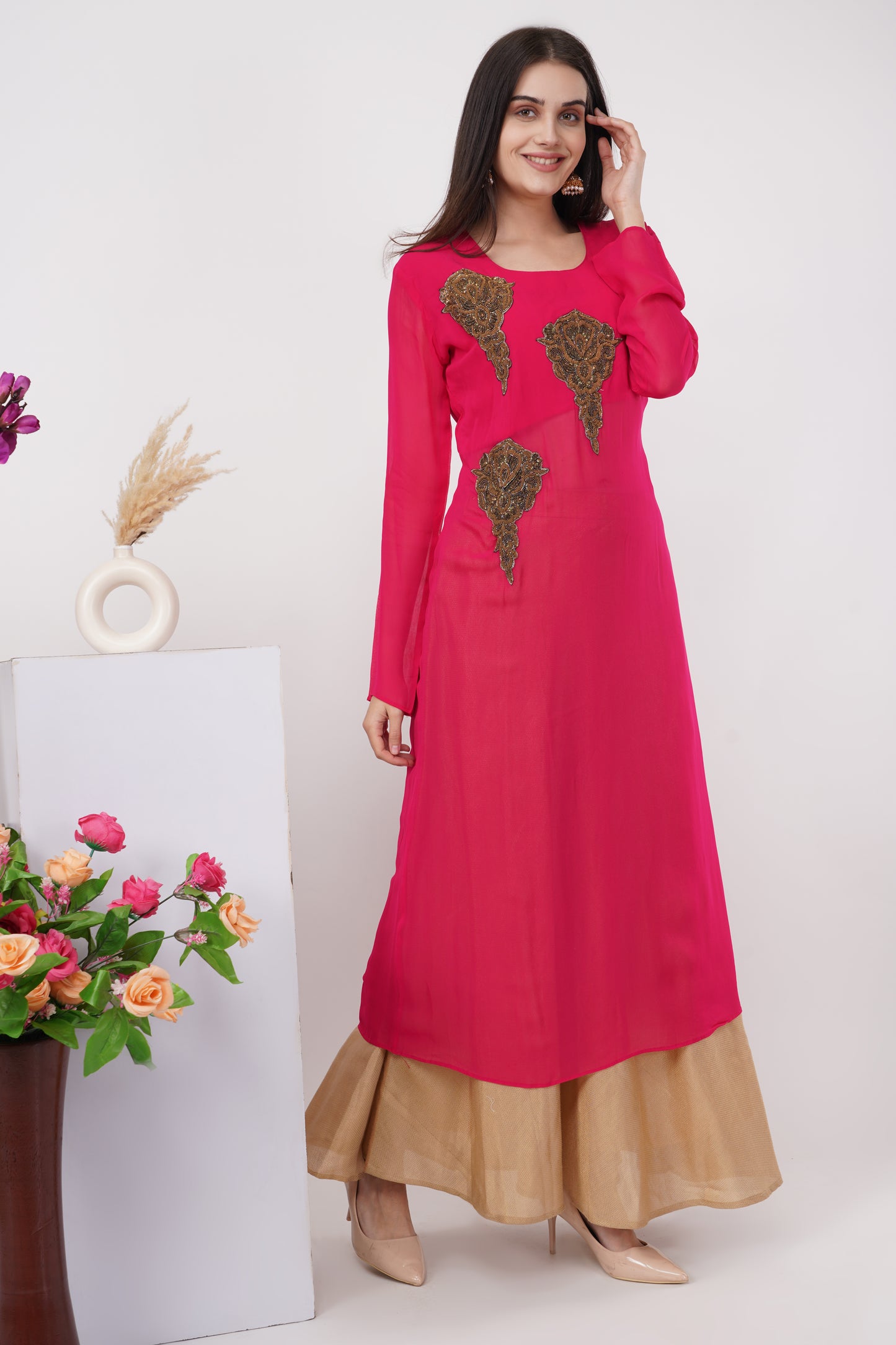 Red Motif-Work Kurta Set