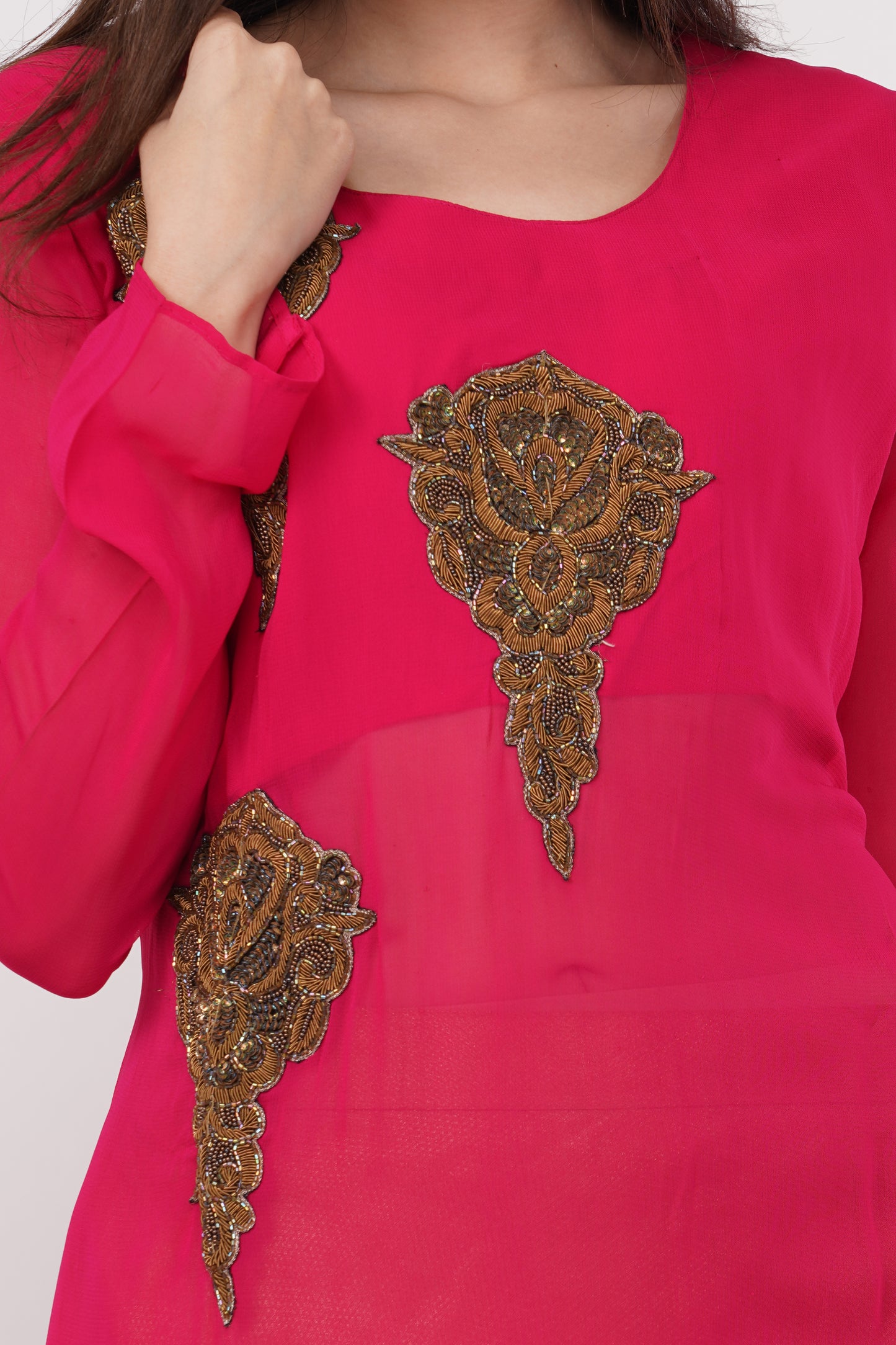 Red Motif-Work Kurta Set