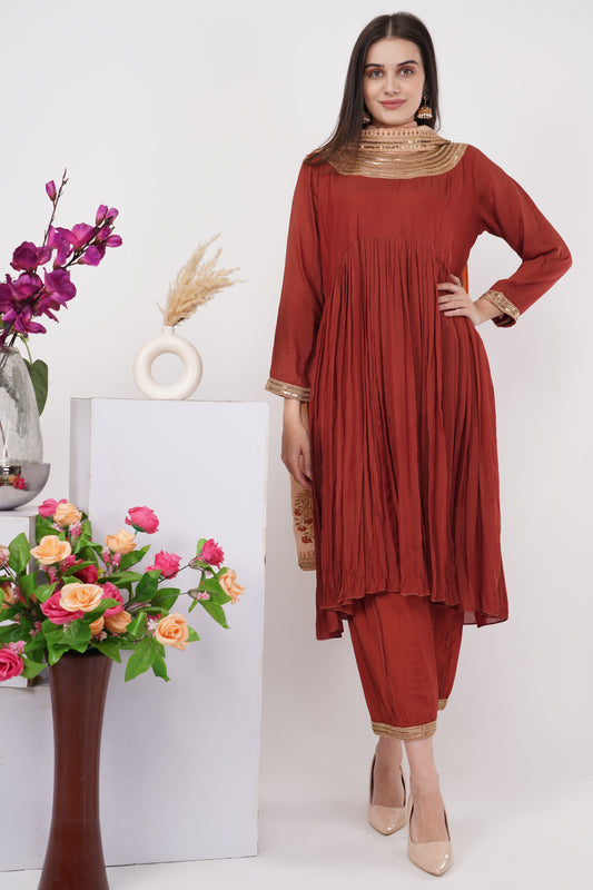 Rust Flare Kurta Set