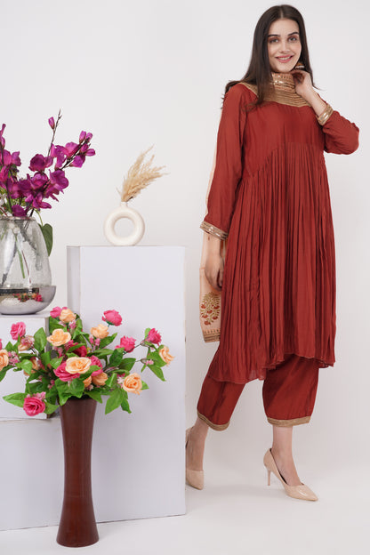 Rust Flare Kurta Set