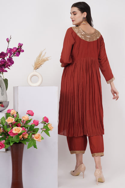 Rust Flare Kurta Set