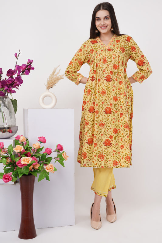 Yellow Floral Kurta Set
