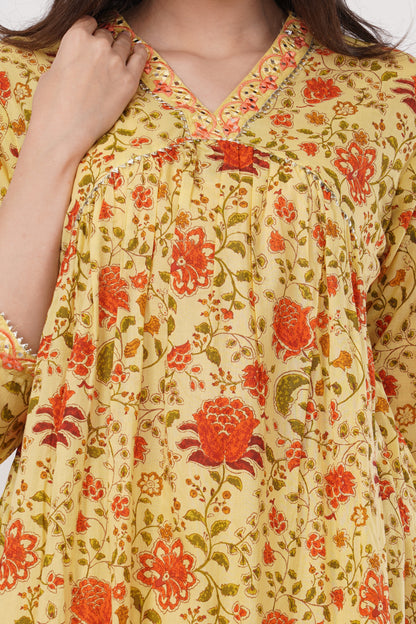 Yellow Floral Kurta Set