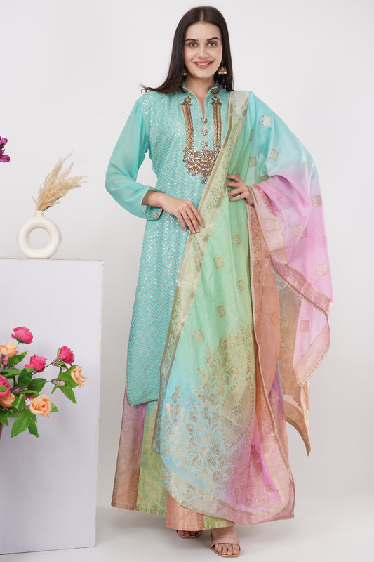 Aqua Sorbet Embroidered Kurta Set