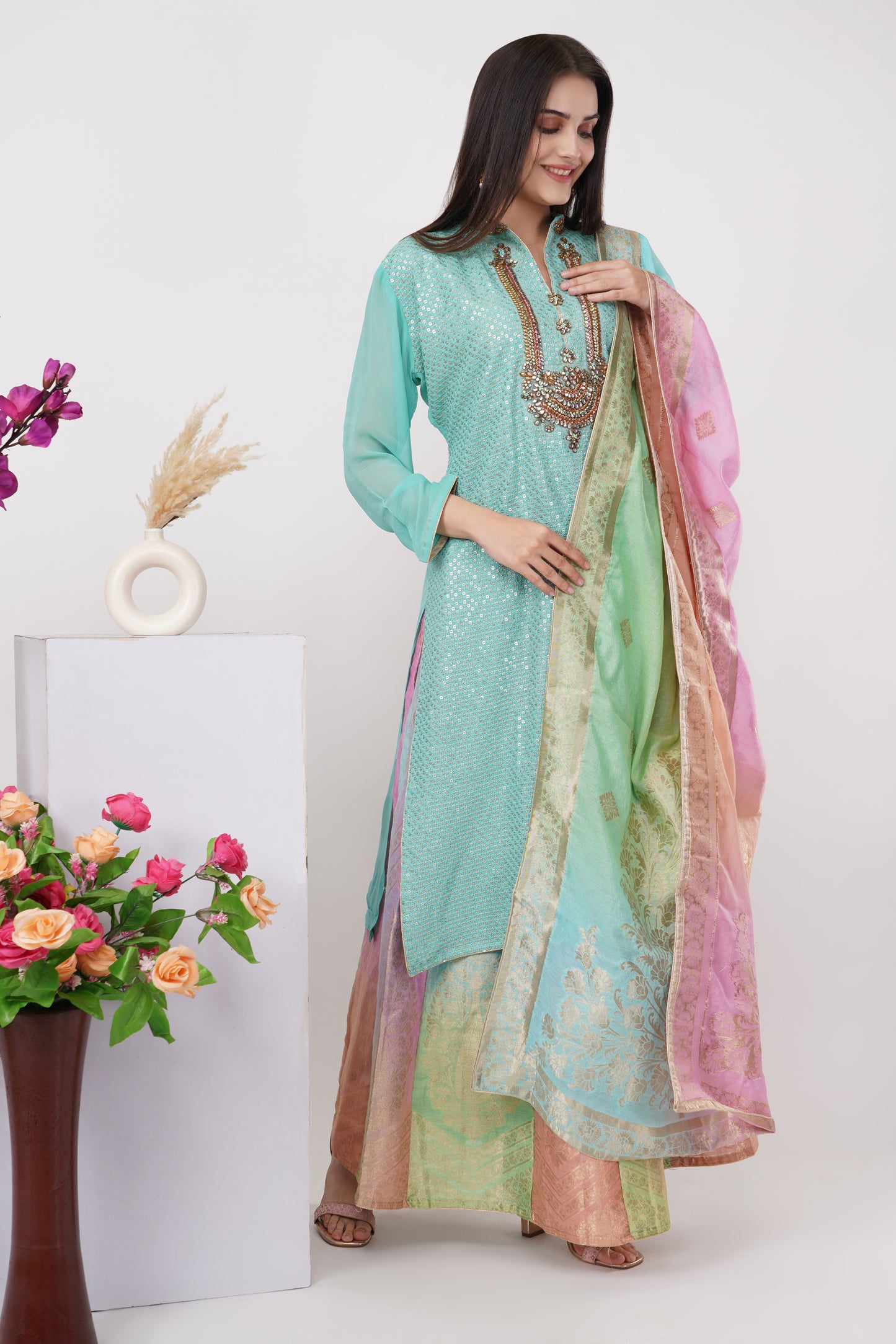 Aqua Sorbet Embroidered Kurta Set