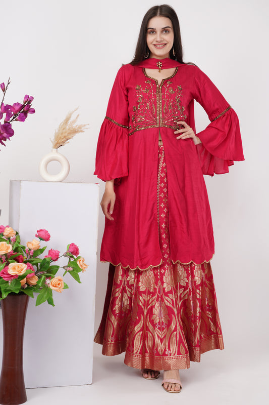 Red Kurta Set with Embroidery Detail