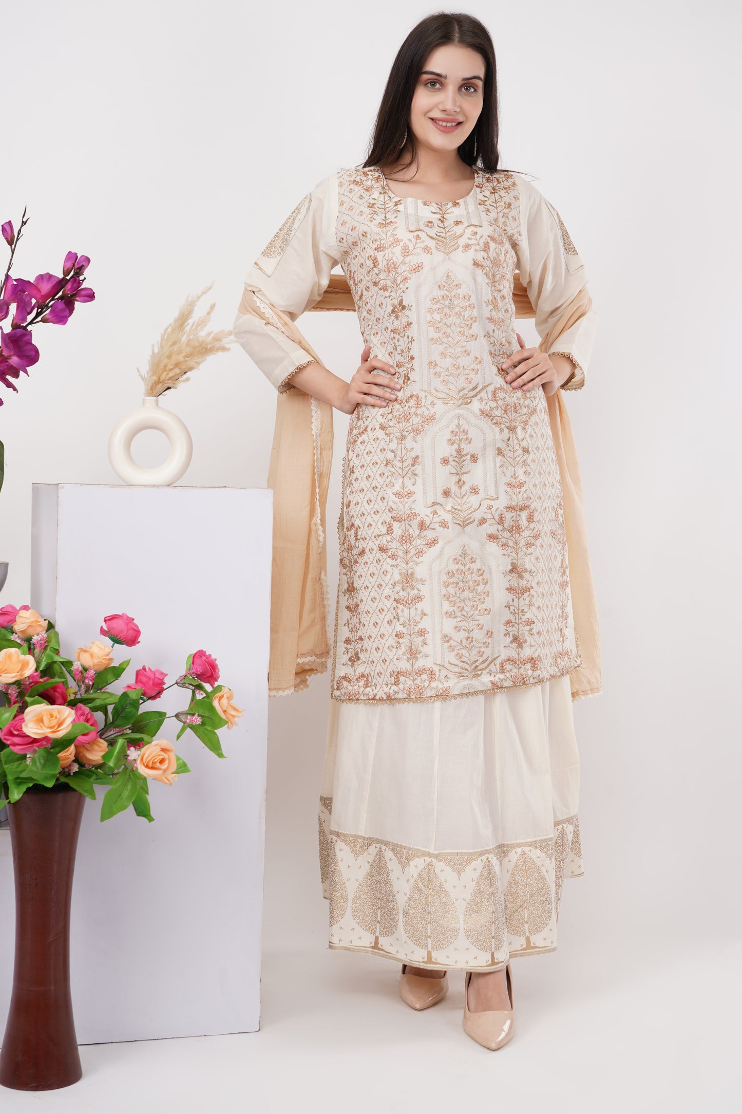 Ivory and Gold Kurta Set