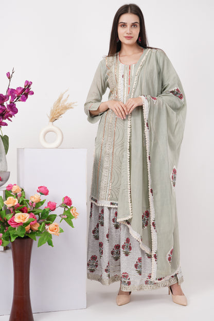 Mint Grey Kurta Set