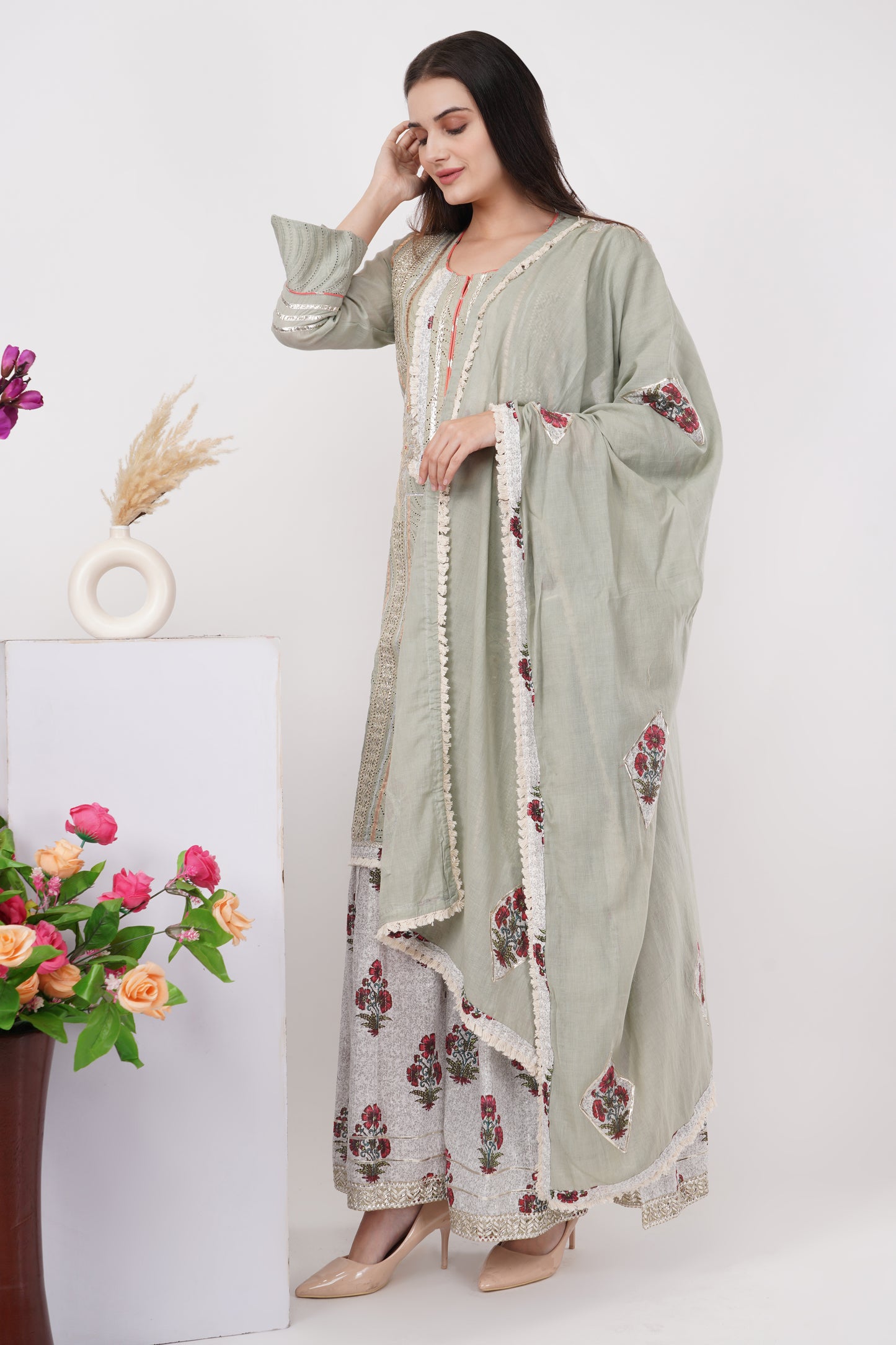 Mint Grey Kurta Set