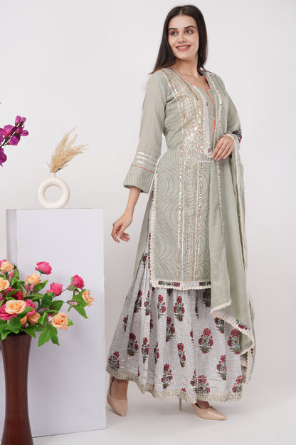 Mint Grey Kurta Set