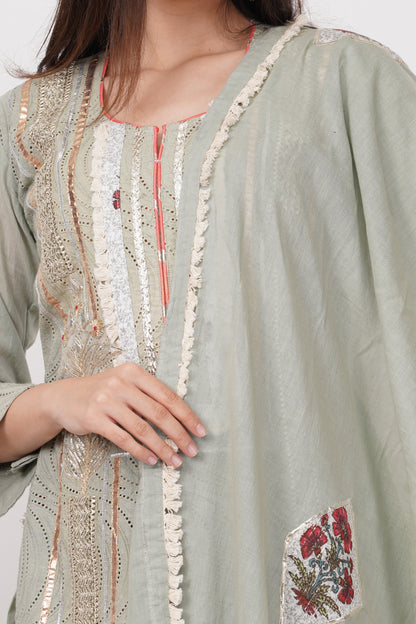 Mint Grey Kurta Set