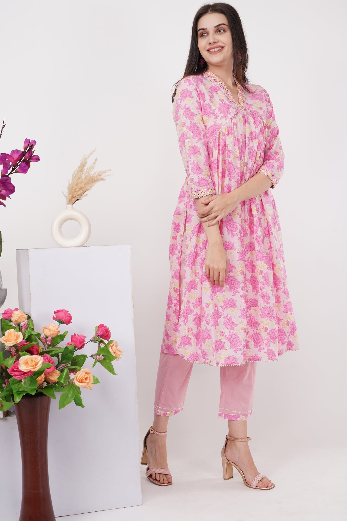 Pink Floral Kurta Set