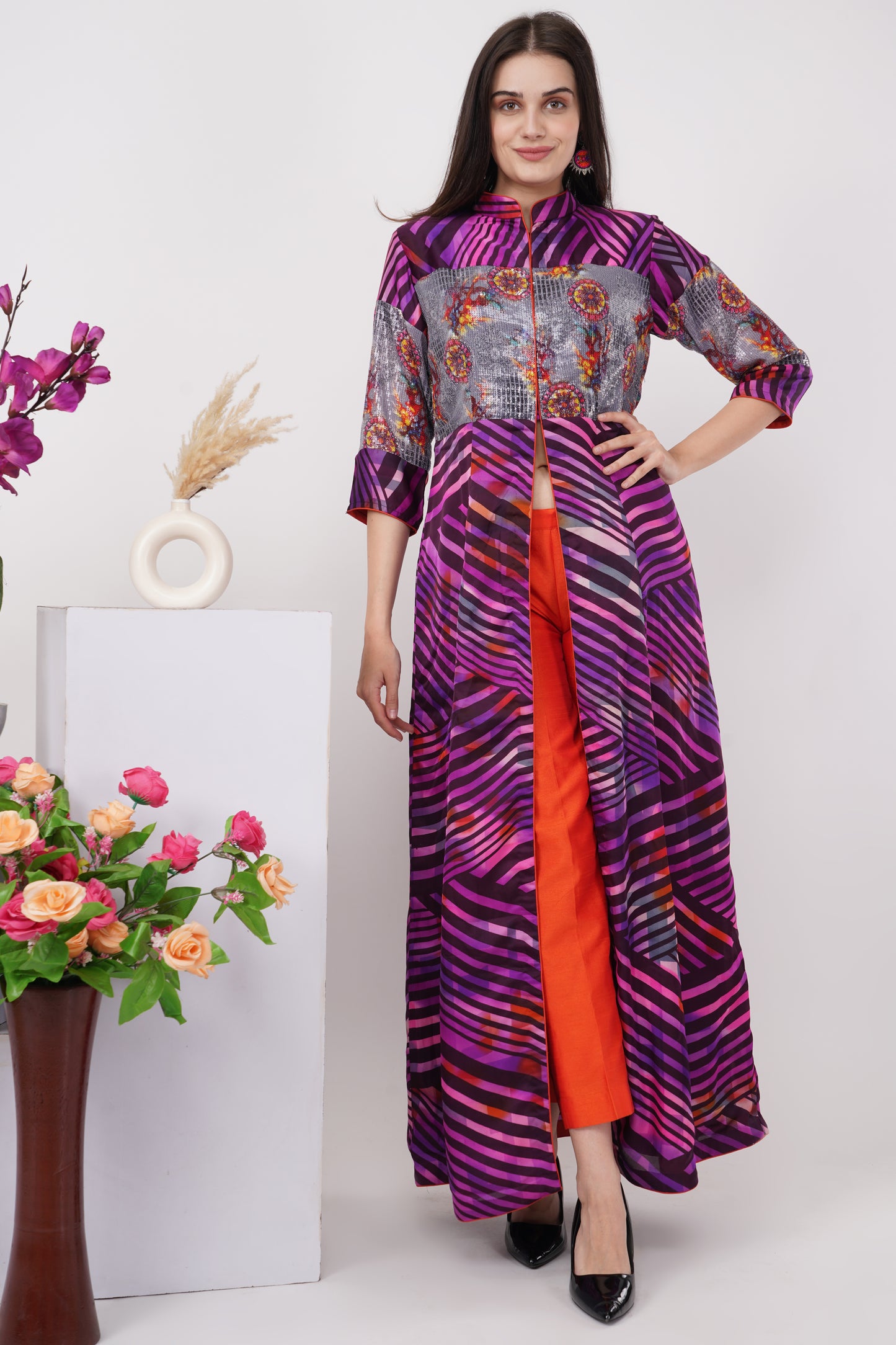 Purple Printed Kurta Set
