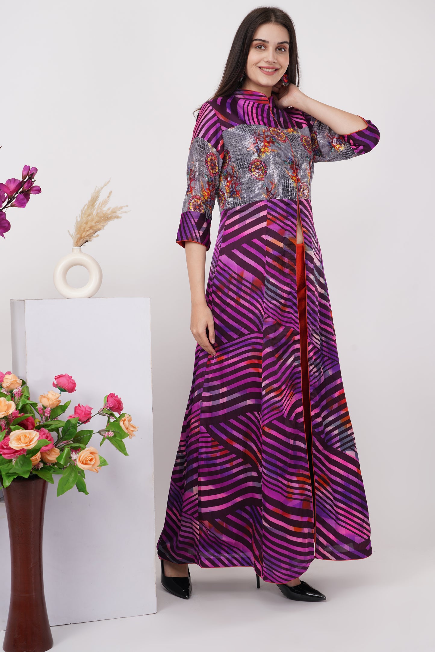 Purple Printed Kurta Set