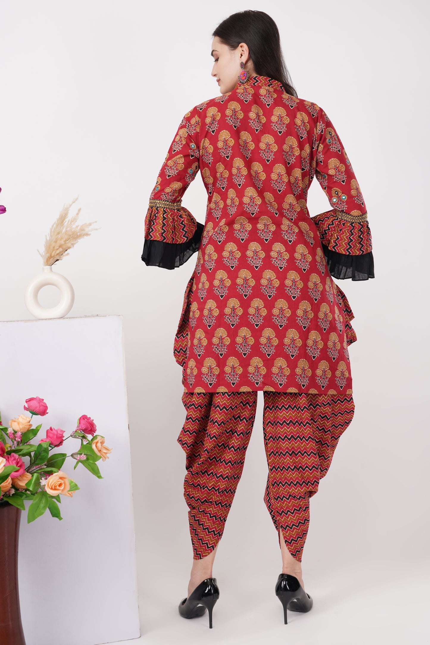 Brick Red Printed Kurta Dhoti Set