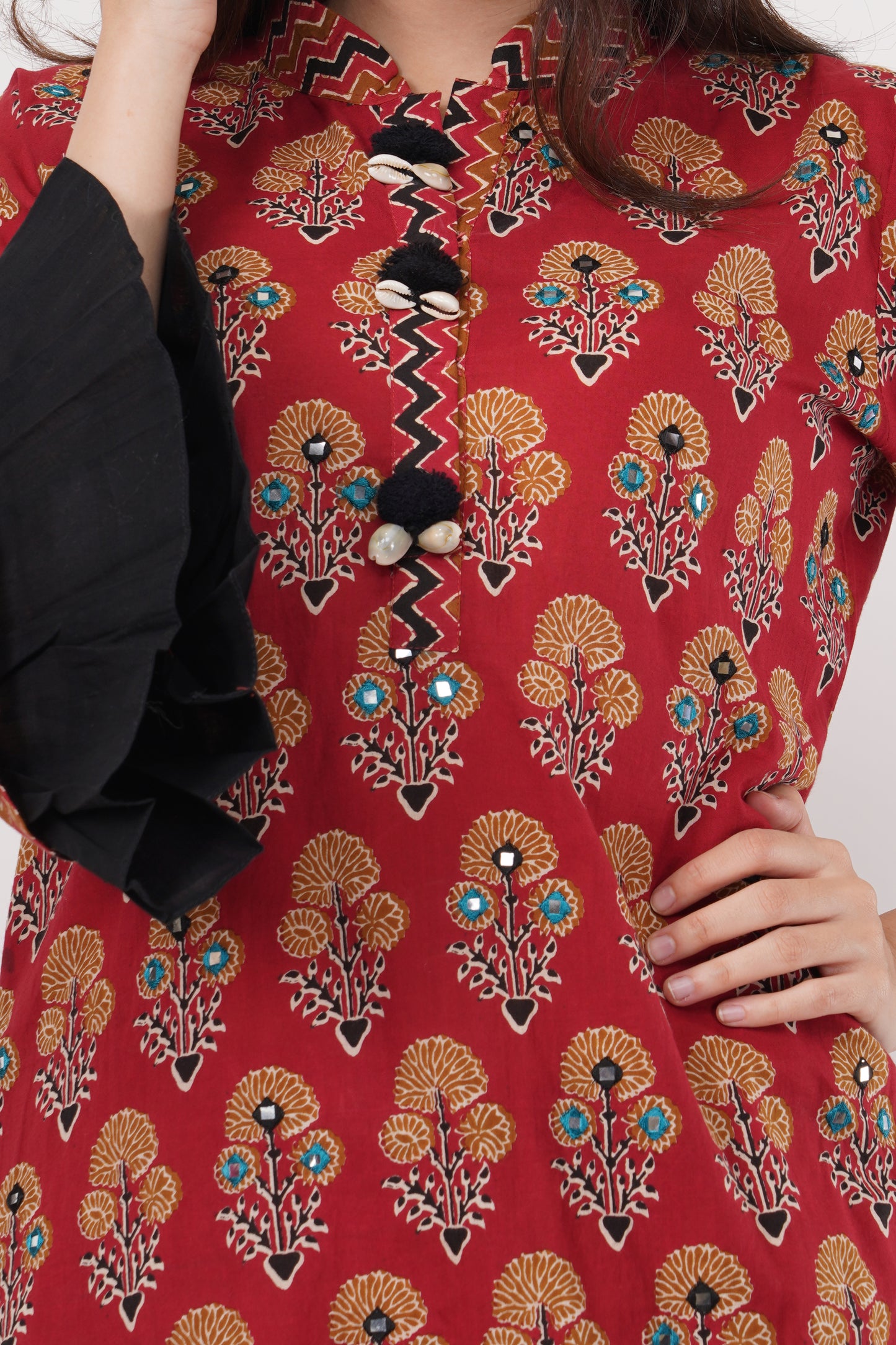 Brick Red Printed Kurta Dhoti Set