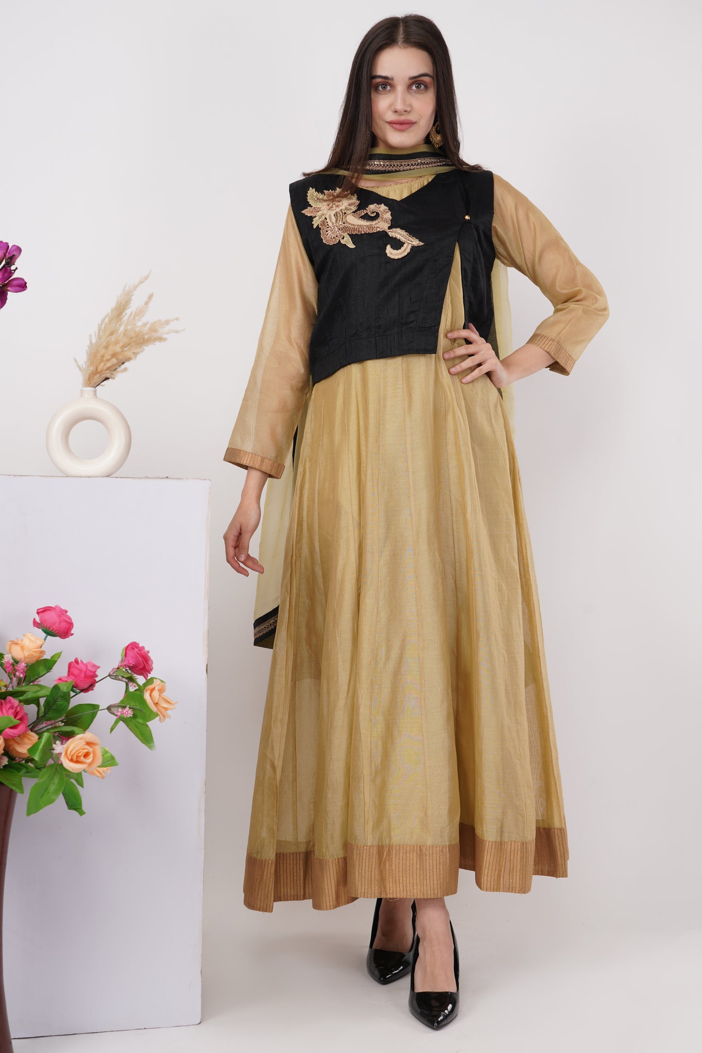 Black and Gold Kurta Set